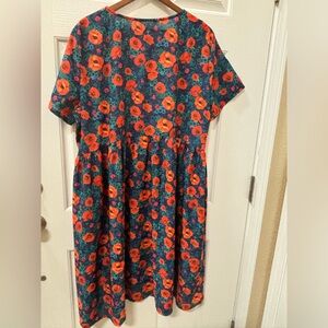 Buykud NWT Designer Floral Short Sleeve Pockets XL Viscose Linen Cotton Dress